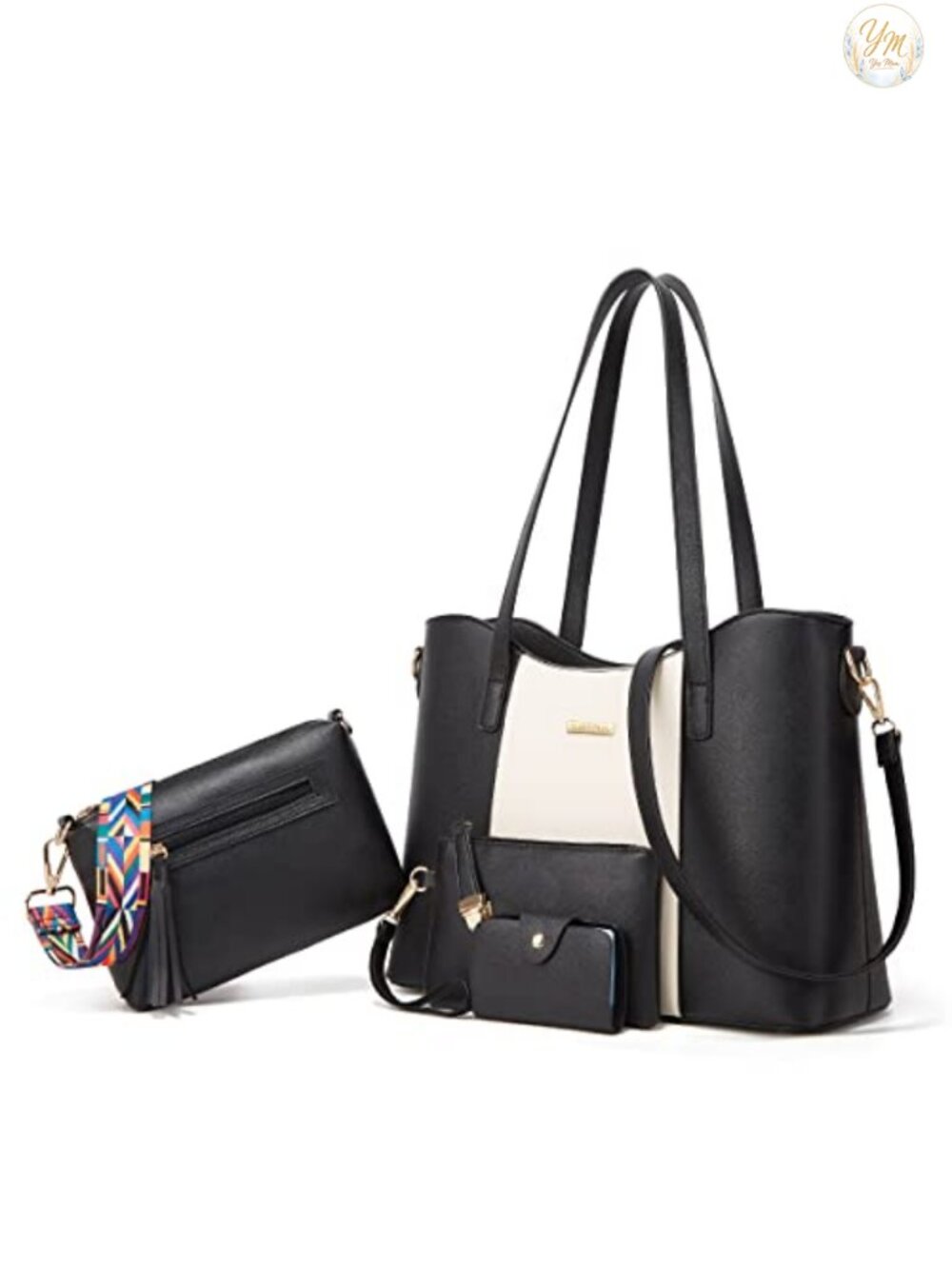 4-Piece Satchel Handbag Set with Wallet Card Holder Synthetic Leather Tote